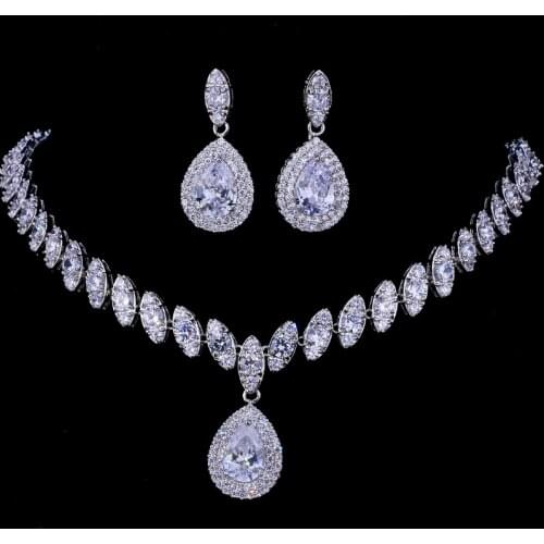 Emmaya Simulated Bridal Jewelry Sets Silver Color Necklace Sets 4 Colors Wedding Jewelry Parure Bijoux Femme