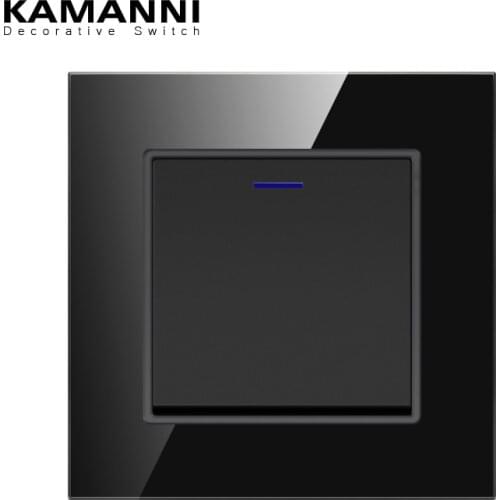 KAMANNI EU Standard Black Wall Switch Socket 2 Gang 2 Power Button Socket EU Plug 2 USB Charger Port Crystal Tempered Glass