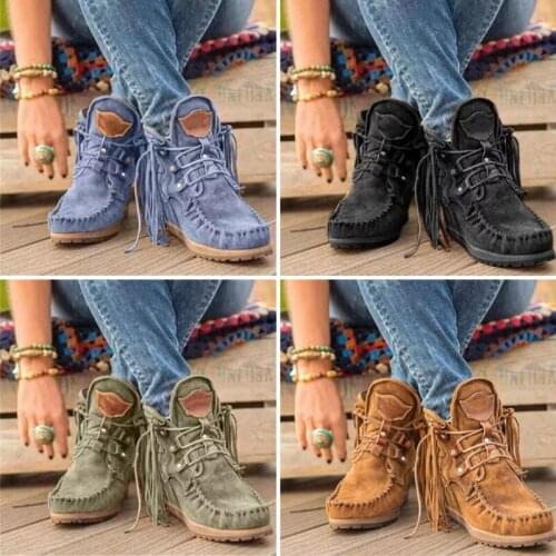 Newly New Womens Suede Retro Ankle Boots Luxury Matte Shoes with Tassel Fashionable