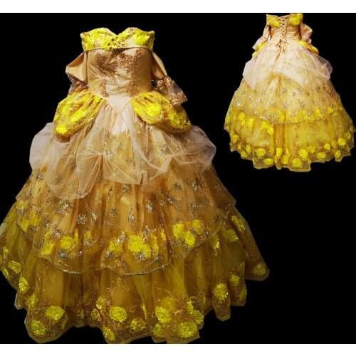 New gold Vintage costumes 18th Duchess Retro medieval Renaissance Reenactment Theatre Civil war Victorian dress D-367