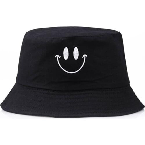 Smile Bucket Hats Men Dustproof Sunscreen Cute Embroidery Spring Travel Sun Hat for Women
