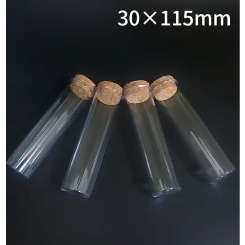 50pcs/set 30x115mm Flat BottomTransparent Lab Empty Plastic Test Tube With Cork Stoppers Laboratory School Educational Supplies