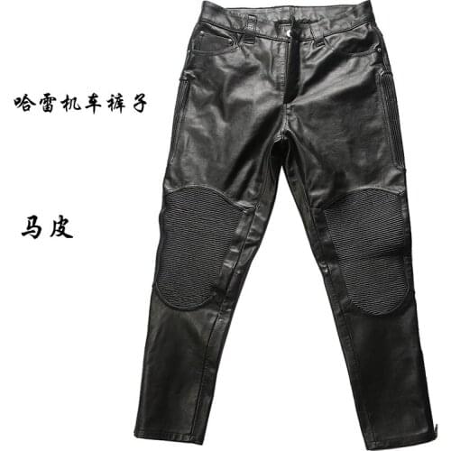 Special Offer! AVFLY Genuine Horse Leather Motorcycle Rider Pants Vintage Stylish Horsehide Trousers