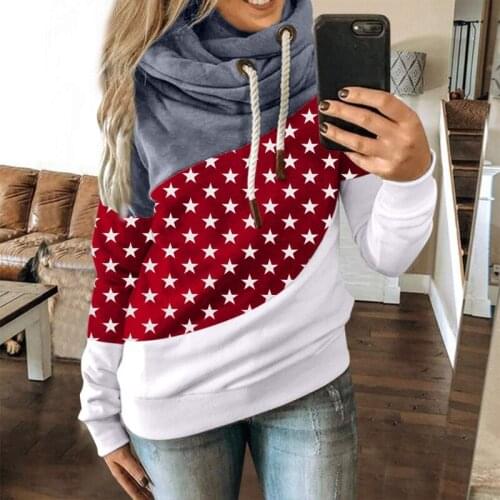 Streetwear Women Stitching Hooded Loose Pullovers Ladies Tops Long Sleeves Scarf Collar Hoodies Womens Winter Print Sweatshirts