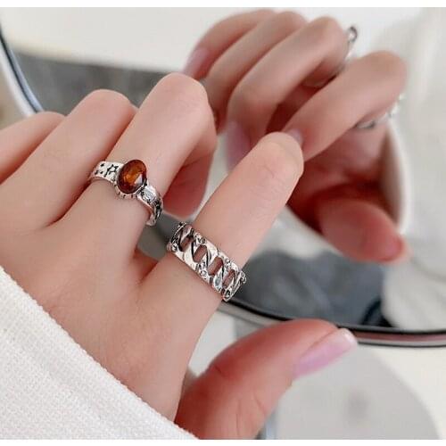 Vintage Silver Color Punk Chain Finger Rings for Women Fashion Open Resizable Size Korean Jewelry Wholesale MS353