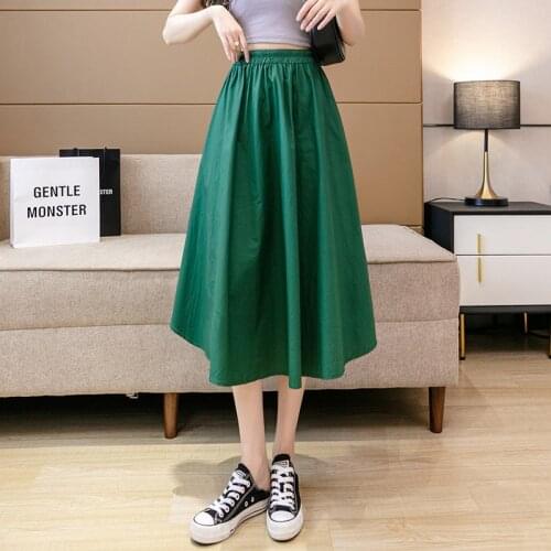 Retro Solid Umbrella Skirt Women Summer High Waist A-line Green Skirts Womens Cotton Basic Ladies Skirts Women Ruffled