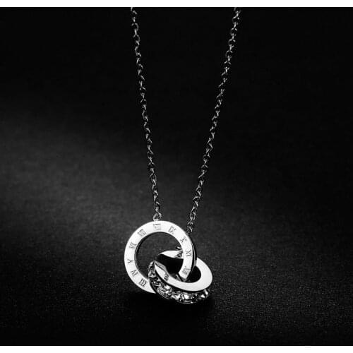 BOTU Circle Necklace Woman Necklaces Jewellery Cubic Zirconia Necklaces & Pendants Rose Gold Titanium Steel Necklace for Women