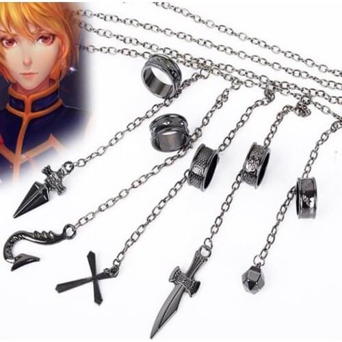 1Set Anime Hunter X Hunter Kurapika Cosplay Costume Props Metal Ring Accessories Alloy Pendant Chain Figerrings