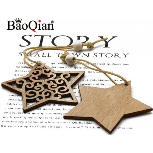 1 Box Of 6x6cm Natural Wood Star Christmas Party Christmas Tree Ornaments Diy Fashion Home Holiday Decoration Accessories