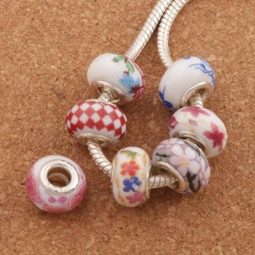 14PCS Handmade Porcelain Ceramic Big Hole Beads 14mm Fit European Charms Bracelets Jewelry DIY L1781