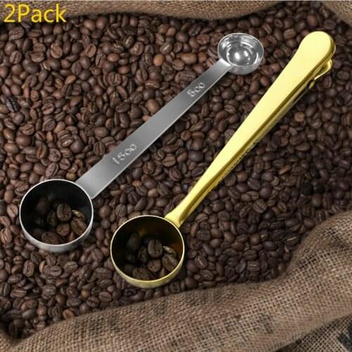2Pack Double Measure Scoop Clip Coffee Scoop Teaspoon Stainless Steel Metal Tablespoon Measuring Spoons Tea Scoop Bag Clip