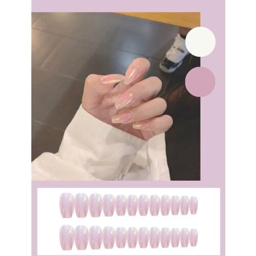 24Pcs/Set Mirror Symphony Glitter Artificial Acrylic False Nails Wear Fashion Manicure Patch Decoration Nails Beauty Tools