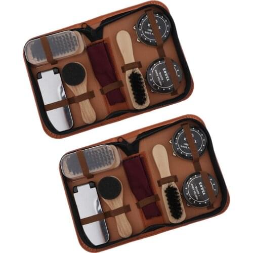 2x Shoe Shine Care Kits With Storage Case Shoehorn Shoe Polish Shoe Brush