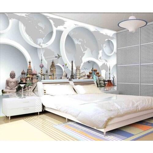 The custom 3D murals,3D world famous tourist architecture ,living room sofa TV wall bedroom wall paper