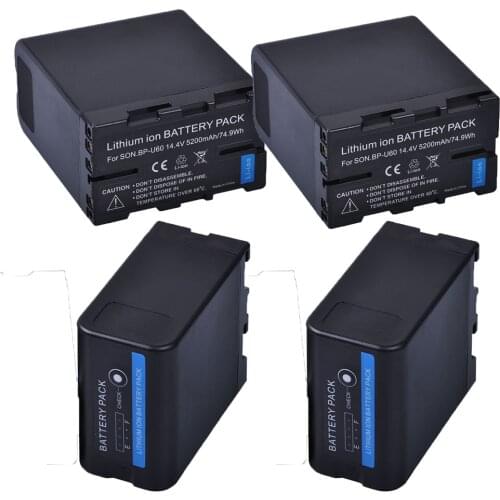 4pc 5200mah BP-U60 BP U60 BPU60 Rechargeable Li-ion Battery For Sony XDCAM EX PMW100 PMW150 PMW160 PMW200