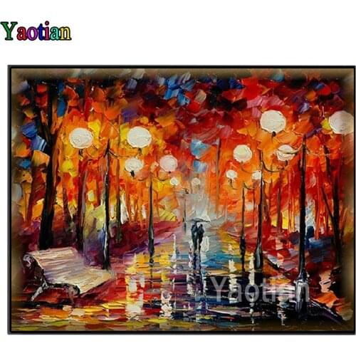 Full Drill Square/Round 5D DIY Diamond Painting Street Tree Landscape Diamond Embroidery Picture Of Rhinestone Home Decor