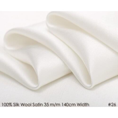 SILK WOOL SATIN 140cm width 35mm/35%Silk+65%Natural Silk Fabric Suits Fabric Wholesales 26 Natural White
