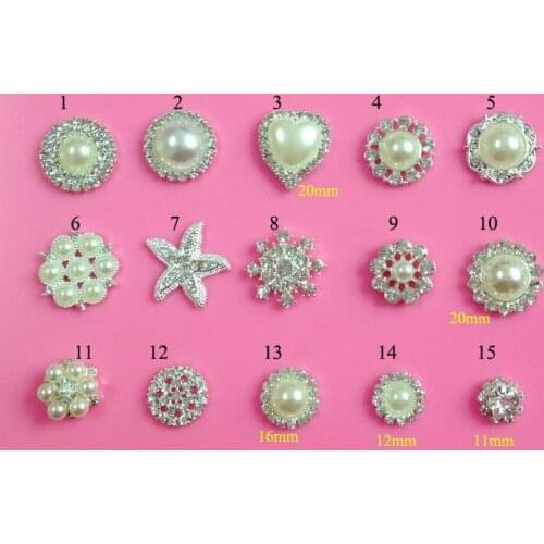 Free shipping 11~23mm pearl rhinestone button flatback MIX STYLES 50PCS/LOT