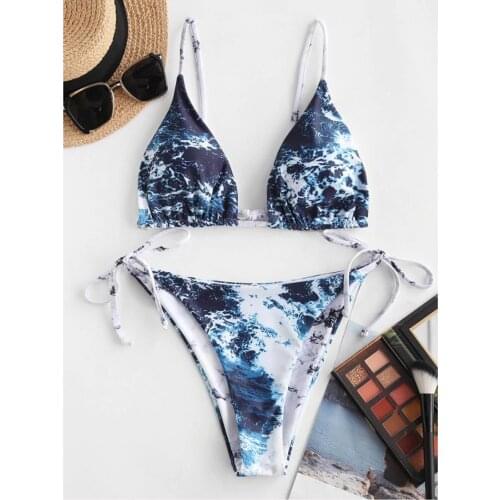 Bikini 2021 Women Tie-dye Printed Bandage Bikini Set Push-Up Brazilian Two-Piece Split Swimwear Beachwear Swimsuit Bathing Suit