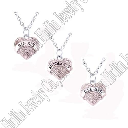 Big Sis Middle Sis Lil Sis "3 Piece Necklace Set Hand Stamped 3 Piece necklace Heart Mothers Day Family Gift