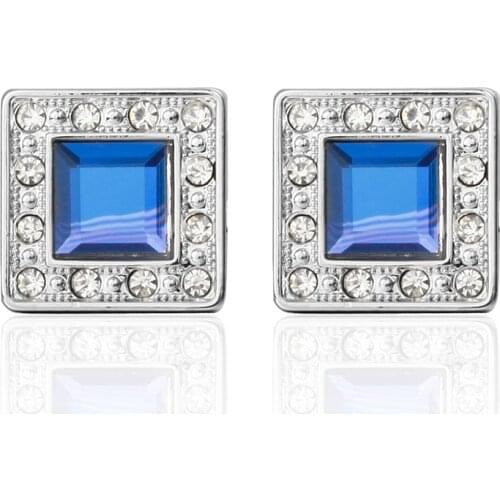 C-MAN Luxury shirt Square Blue Crystal cufflink for mens Brand cuff buttons cuff links High Quality abotoaduras Jewelry