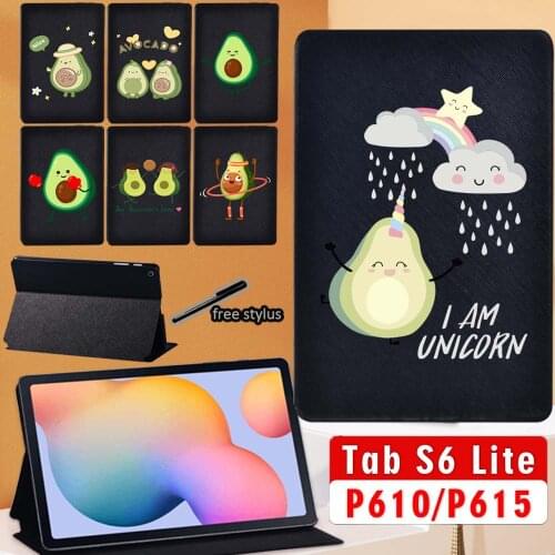 Tablet Case for Samsung Galaxy Tab S6 Lite P610/P615 10.4 Inch Avocado Print Series Protective Shell + Free Stylus