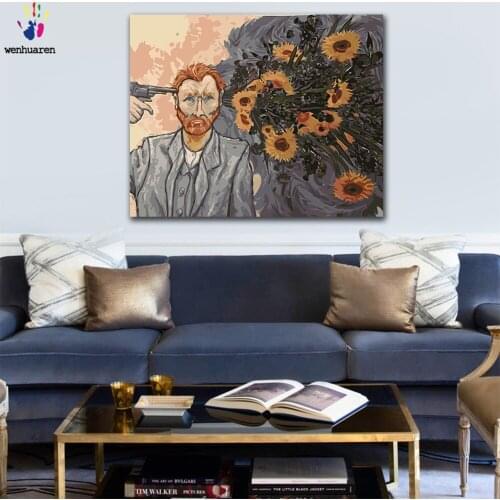 DIY colorings pictures by numbers with colors Van Gogh shot himself picture drawing painting by numbers framed Home