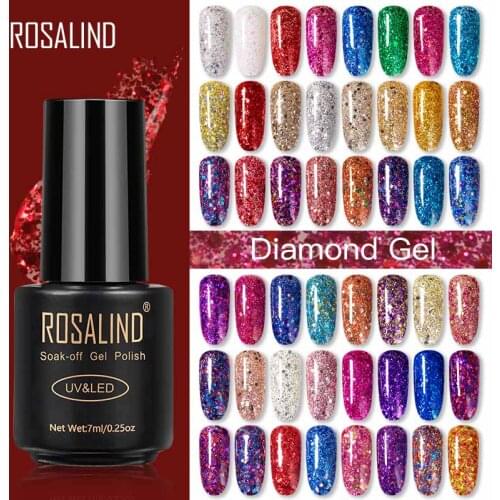 ROSALIND 7ML Nail Polish Gel Varnish Diamond Glitter Gel W01-29 Gel Nail Polish Nail Art UV&LED Soak-Off Glitter Manicure nails