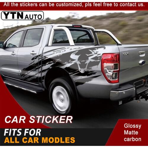 2 Pieces Bull Racing Door Tailgate Stripes Graphic Vinyl Decals For PICKUP Car Cool Stickers Customized