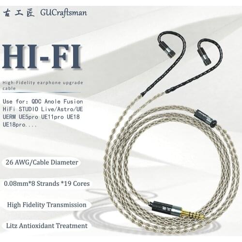 8-core GUcraftsman Silver for QDC Anole VX v3 V6 ueRM UE 5pro UE18 pro headphones 2.5mm 4.4mm balanced upgrade cable