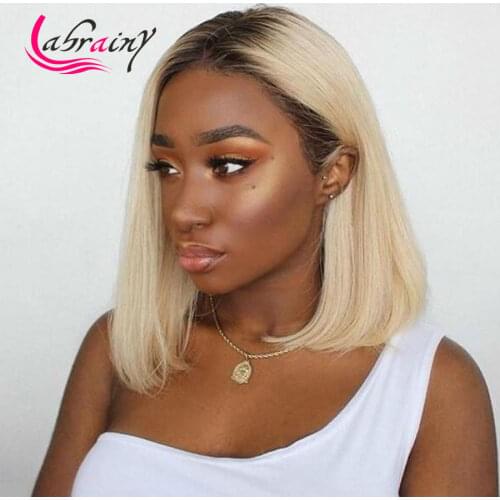Hightlight Blonde HD Lace Frontal Wigs Bob 13x6 Glueless Pre Plucked 1B 613 Straight Lace Front Human Hair Wigs Bleached Knots