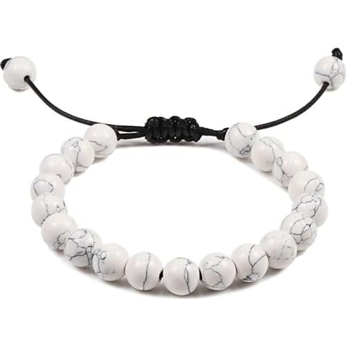 Classic Men Beads Bracelet White and Black Tiger Eye Stone Bracelet Adjustable Braid Rope Natural Stone Bracelet for Women Gift