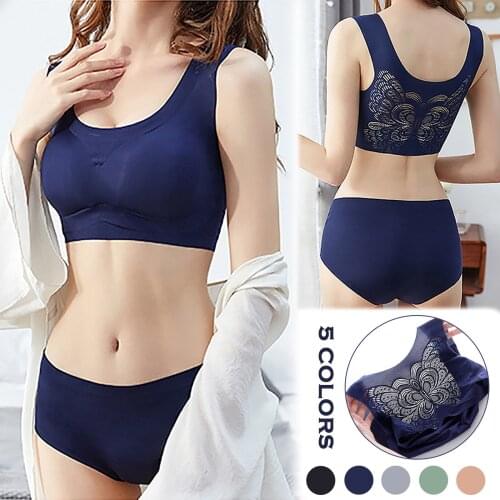 Sexy Letter Seamless Shockproof 2pcs Ladies Women Briefs Set Push Up Bra Panty Comfort Adjustable Underwear Sets Panties Suit