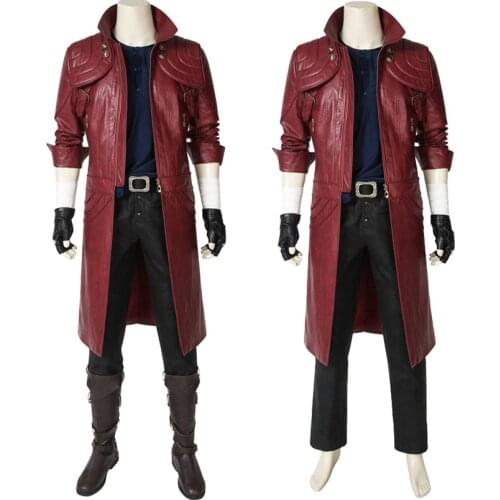 Adult Men Games Devil Cry 5 Cosplay Costume Dante Red Battle Clothing Halloween Party Outfit Full Set With Boots