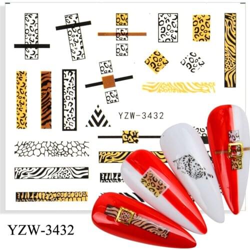 Nail Sticker Leopard Line Geometric Triangle Design Water Decals For Manicure Sliders Nail Art Decorations Nails Accessories