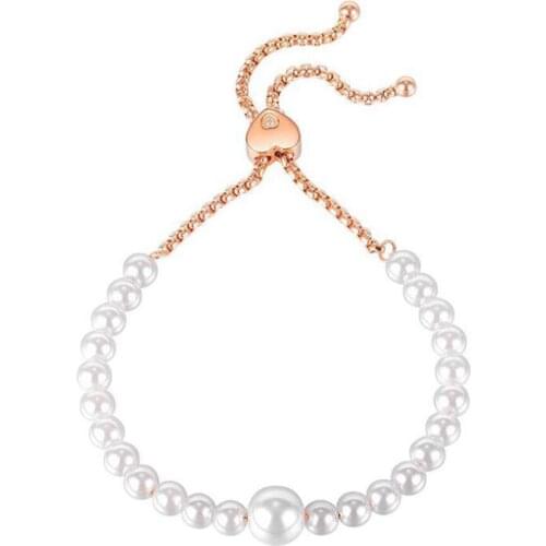 Stainless Steel Artificial Pearl Rose Gold Adjustable Open Chain Link Bracelet Bangle Jewelry Gift For Him