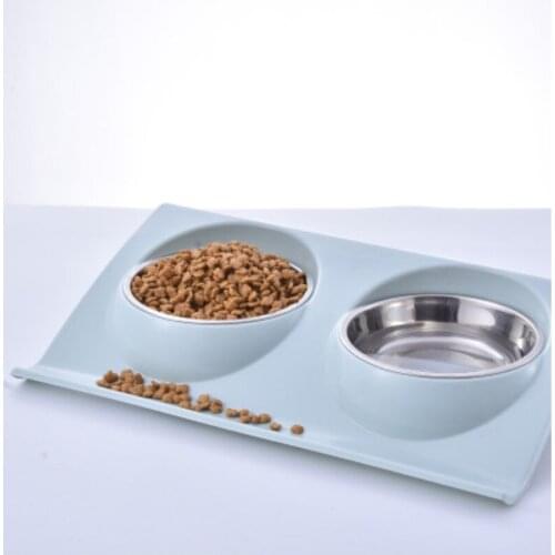 New pink/blue Pet dog cat food drinking bowl can be split dualuse stainless steel bowl dog cat bowl antiskid Prevent over flow