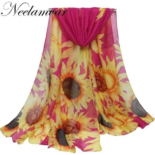 New autumn winter sunflower Beach Scarves Voile Soft Long Shawl Women Flowers Printed Wrap Stole 180*90 cm Scarves
