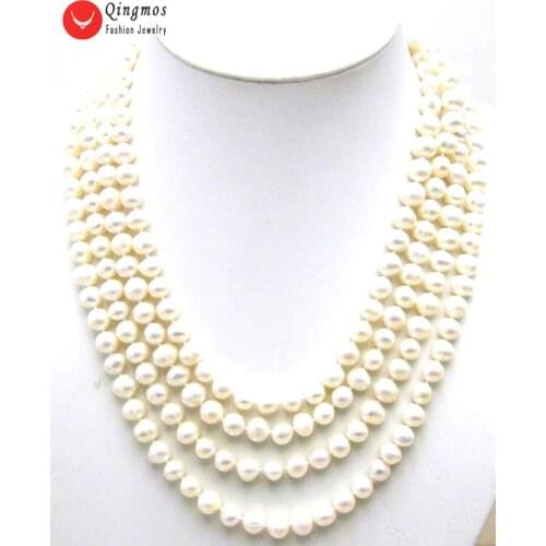 Qingmos Trendy Natural Pearl Necklace for Women with 6-7mm Round Black Pearl 80" Long Necklace Fine Jewelry collares nec1074