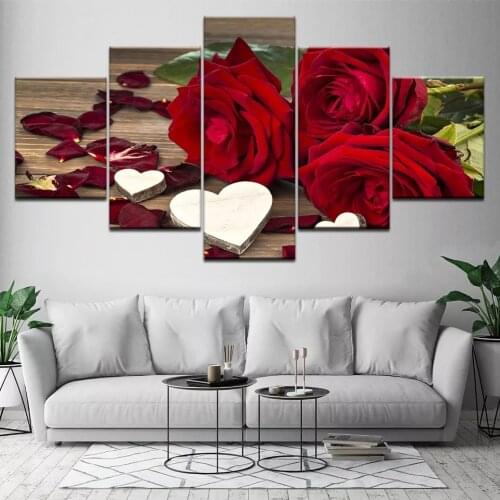 Printed Wall Art Canvas Painting 5 Panel Beautiful Roses Decoration Painting Modular Pictures On The Hall Wall Framework
