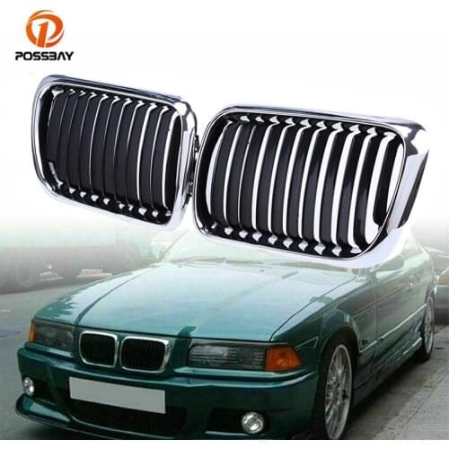 1Pair Car Front Kidney Hood Racing Grills Semi-plating Chrome Grille for BMW 3-Series E36 M3 Cabrio 1996 1997 1998 1999 Facelift