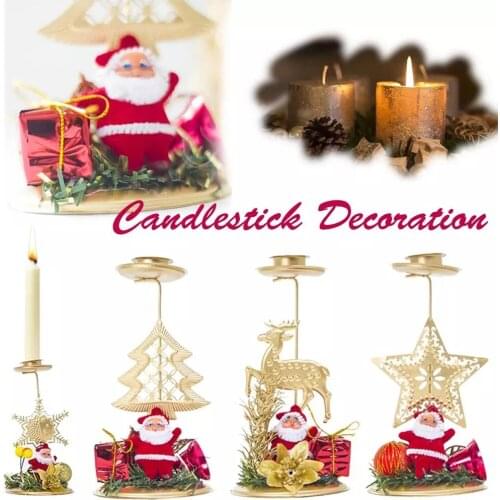 Christmas Desktop Candle Holder Santa Claus Snowflake Star Candlestick Iron Candle Ornament Gift for Xmas Table Decoration Gold