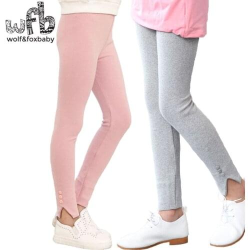 Retail 3-10 years cotton girl pants nails button childrens leggings spring fall autumn