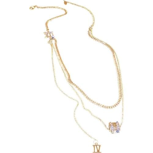 RZ094 Fashion New Geometric Diamond-Studded Zircon Double-Layer Necklace Clavicle Chain