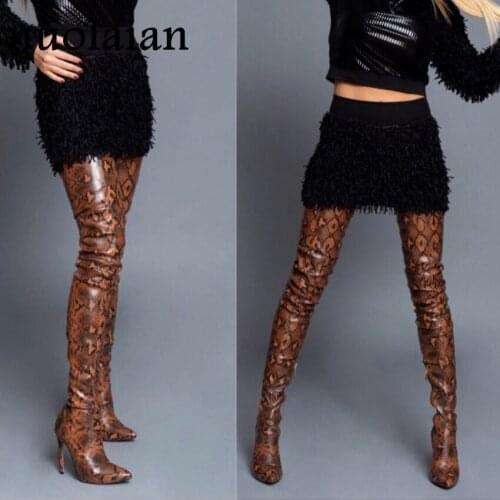 11CM High Heels Thigh High Boots Woman Faux Fur Winter Snow Shoes Womens Over The Knee Boots Women Long Winter Boot Leather Shoe