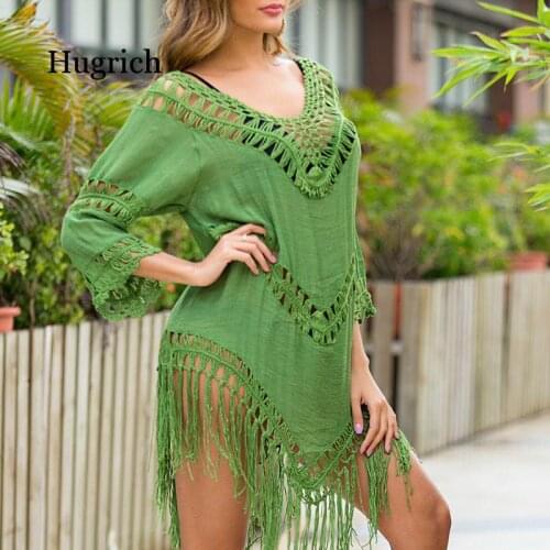 Sexy Tassel Cover Ups Tunic Swimsuit 2021 Beach Dress Tropical Hollow Out Beachwear Black Backless Summer Swimwear New