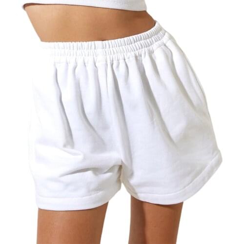 Womens elastic high waist belt pocket sports shorts cotton breathable elastic wide loose Casual shorts running cycling shorts