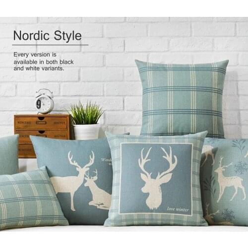 Nordic Pastoral Blue Fawn Linen Pillowcase Sofa Cushion Home Decor Pillowcase