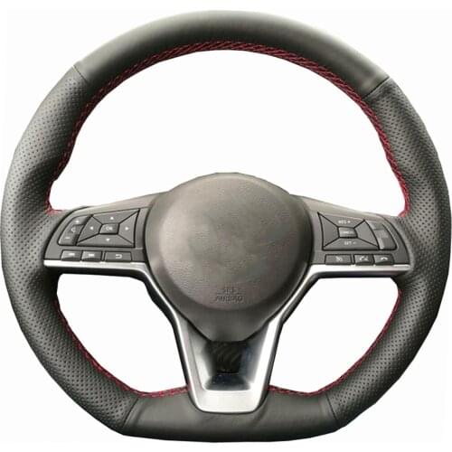 AOSRRUN Black Leather Hand-stitched Car Steering Wheel Cover For Nissan Kicks X-TRAIL March Rogue Qashqai Serena 2017 2018 2019