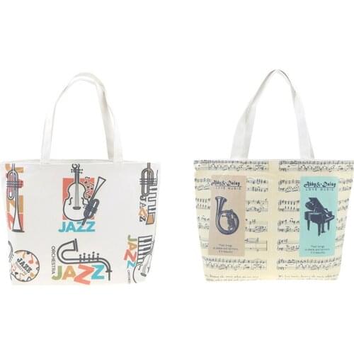 Cotton Music Style Handbag Fashion Tote Bag School Bag Handbag for Women Kids Students Portable Reusable